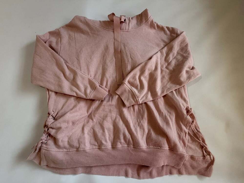 Just Be Sweatshirt Blush Pink Ruched Side Tie Bow Long Sleeve Soft Pullover